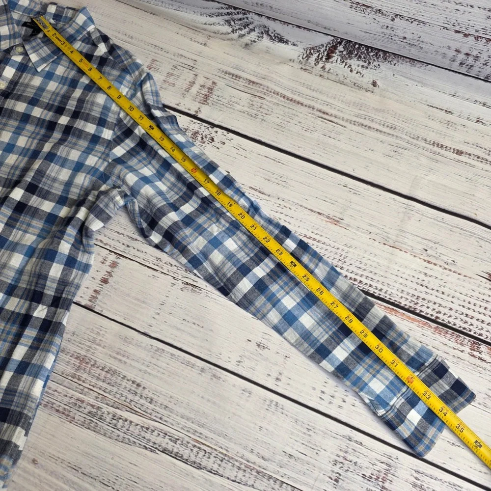 Banana Republic Mens Large Blue Plaid Linen Cotton Long Sleeve Button Up Shirt